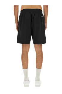Black 3paradis men’s bermuda athletic shorts with drawstring waistband and subtle white branding on back pocket shown from back