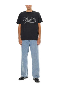 Black short-sleeved paradIs t-shirt with white cursive print for men 3 paradis coca cola shirt black