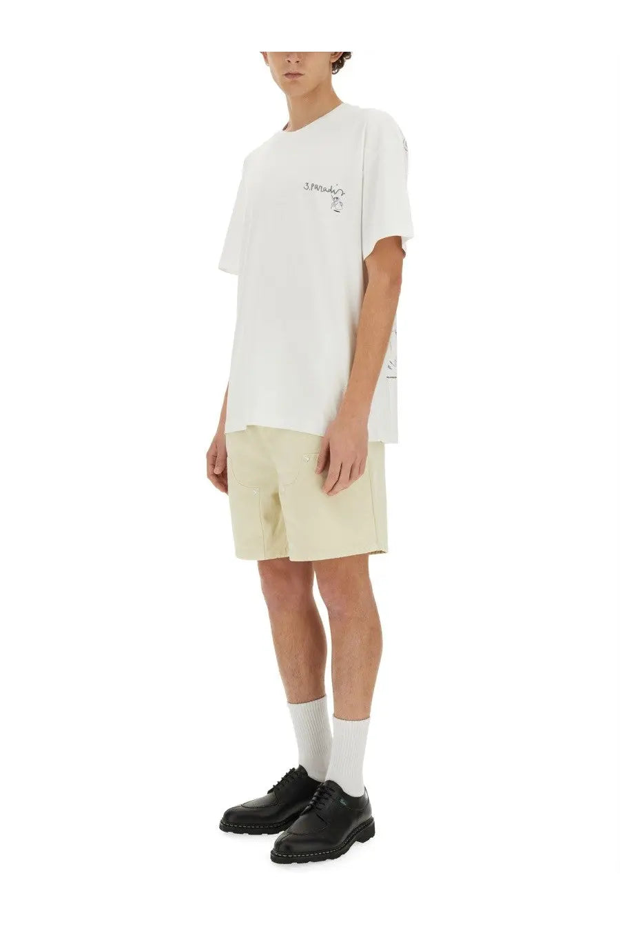 3.paradis men’s edgar plans white oversized t-shirt with small black graphic print on the chest