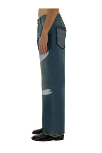 3.paradis men’s freedom jeans blue wide-leg denim with white feather-like side patches for casual wear