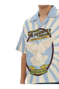 3.paradis men’s light blue and cream striped short-sleeved button-up shirt with eagle graphic and dream text