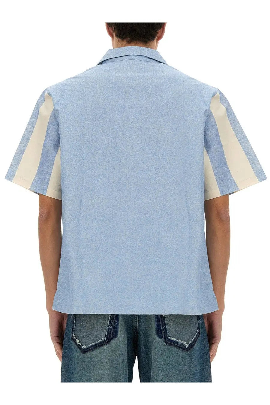 3.paradis men’s journey of dreams light blue denim shirt with cream striped short sleeves for casual wear