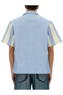 3.paradis men’s journey of dreams light blue denim shirt with cream striped short sleeves for casual wear