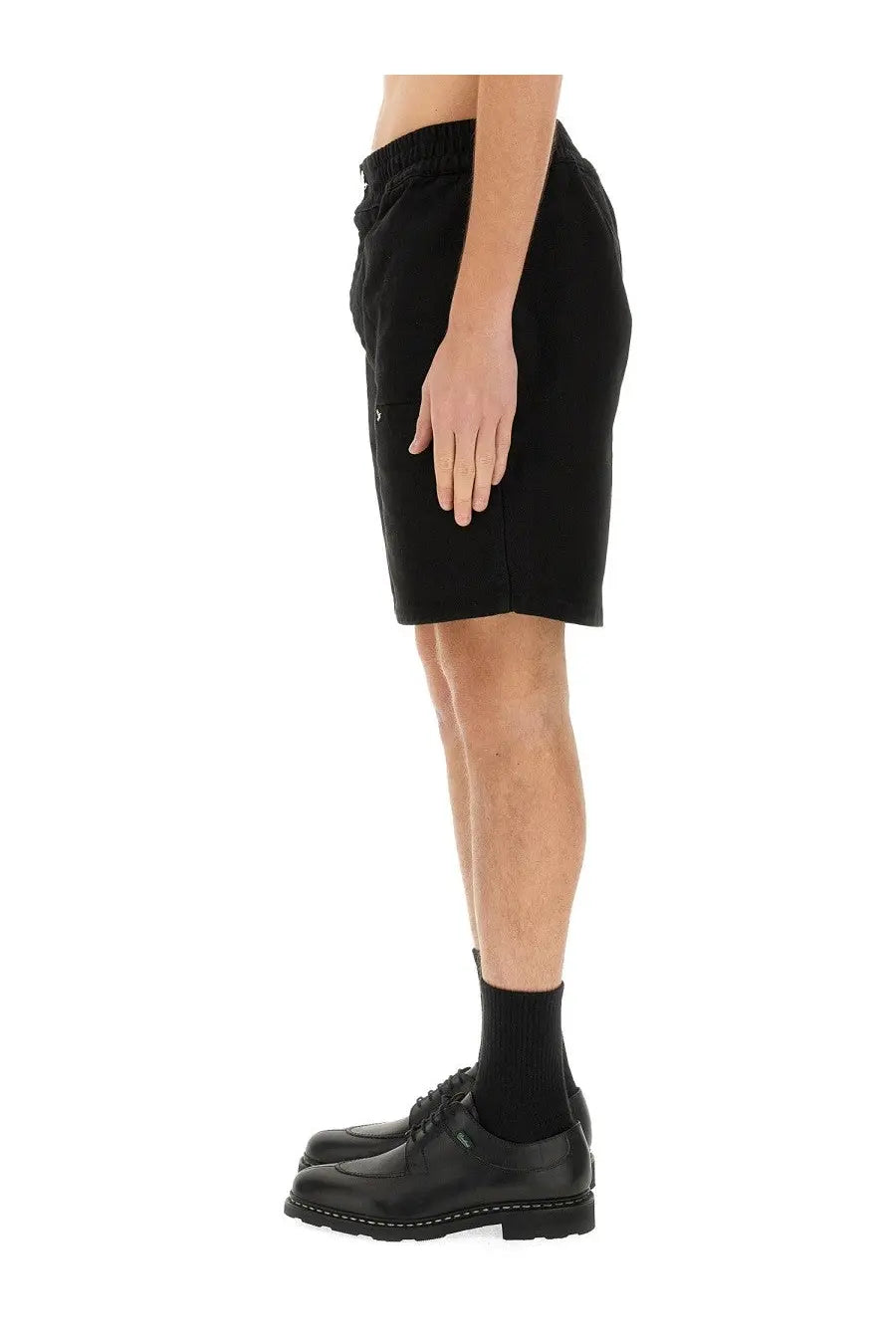 3.paradis men’s black twill shorts with relaxed fit and subtle side seam detailing and drawstring waist