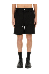 3.paradis men’s black twill shorts with white embroidered bird motifs on front pockets and waistband