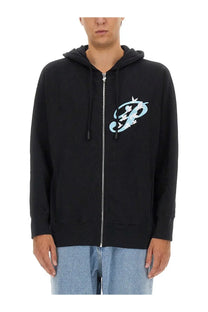 3.paradis men’s black zip sweatshirt with light blue embroidered logo on chest perfect for casual wear