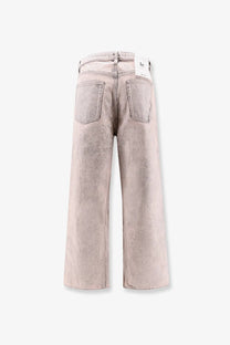 3x1 women’s denim jeans blue light-wash denim wide-leg trousers with relaxed straight cut and frayed hems