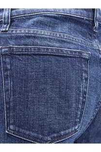 Dark blue 3x1 women’s farrah jeans made of denim with classic back pocket design and visible stitching on the back side
