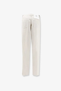 A pair of 3x1 women’s flip denim trousers in beige with a straight-leg fit and minimalist stitching design