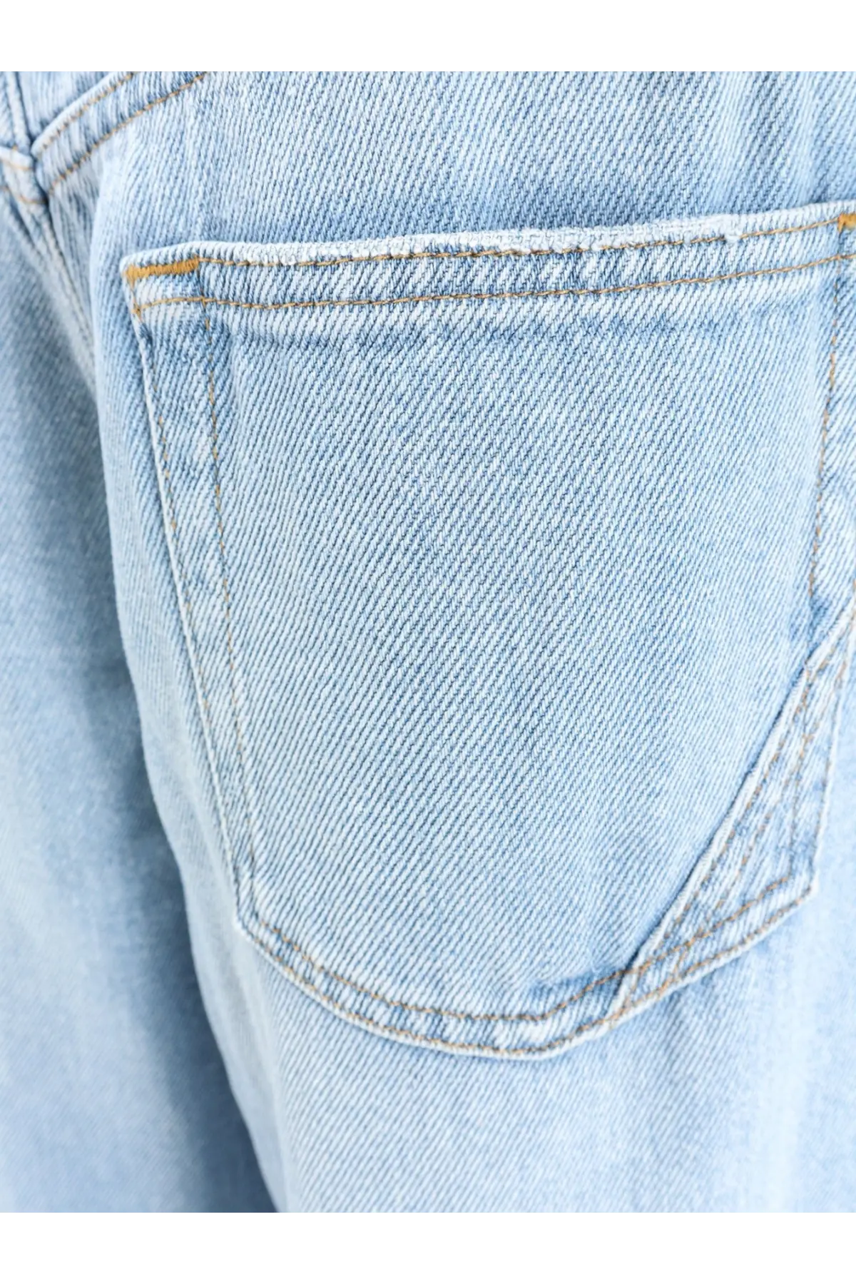 3x1 women’s the kat blue denim jeans pocket in light-wash denim with subtle diagonal weave and tan stitching back view