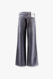 Dark gray wide-leg 3x1 women’s the kat jeans in cotton and lyocell with faded wash and classic back pockets shown from back