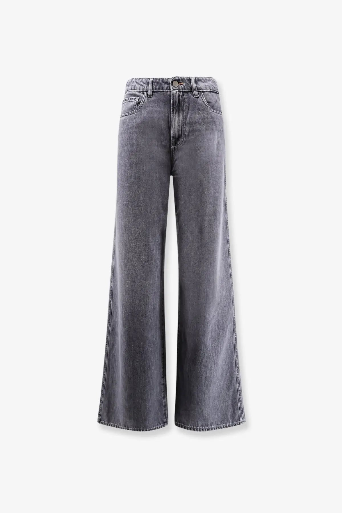High-waisted wide-leg 3x1 women’s kat jeans in faded gray cotton and lyocell with classic stitching and button closure