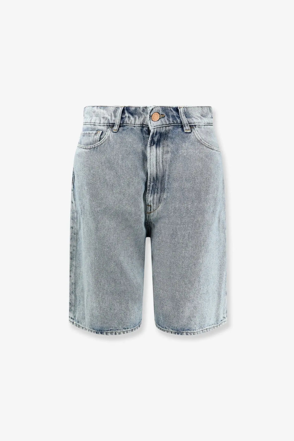 3x1 women’s skater blue light-wash denim bermuda shorts with high-rise waist and classic five-pocket design