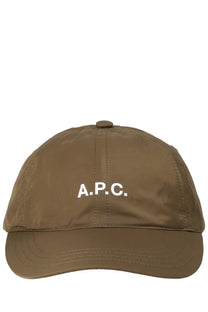 Brown A.P.C. men’s baseball hat featuring adjustable back strap in durable cotton material