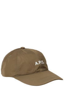 Tan a.p.c men’s baseball hat in brown cotton with adjustable strap shown from the back side