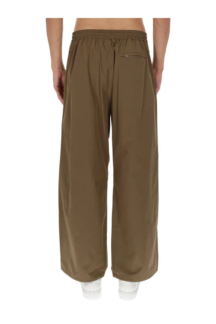 A.p.c men’s brown benjamin pants with olive green loose fit and elastic waistband for casual wear