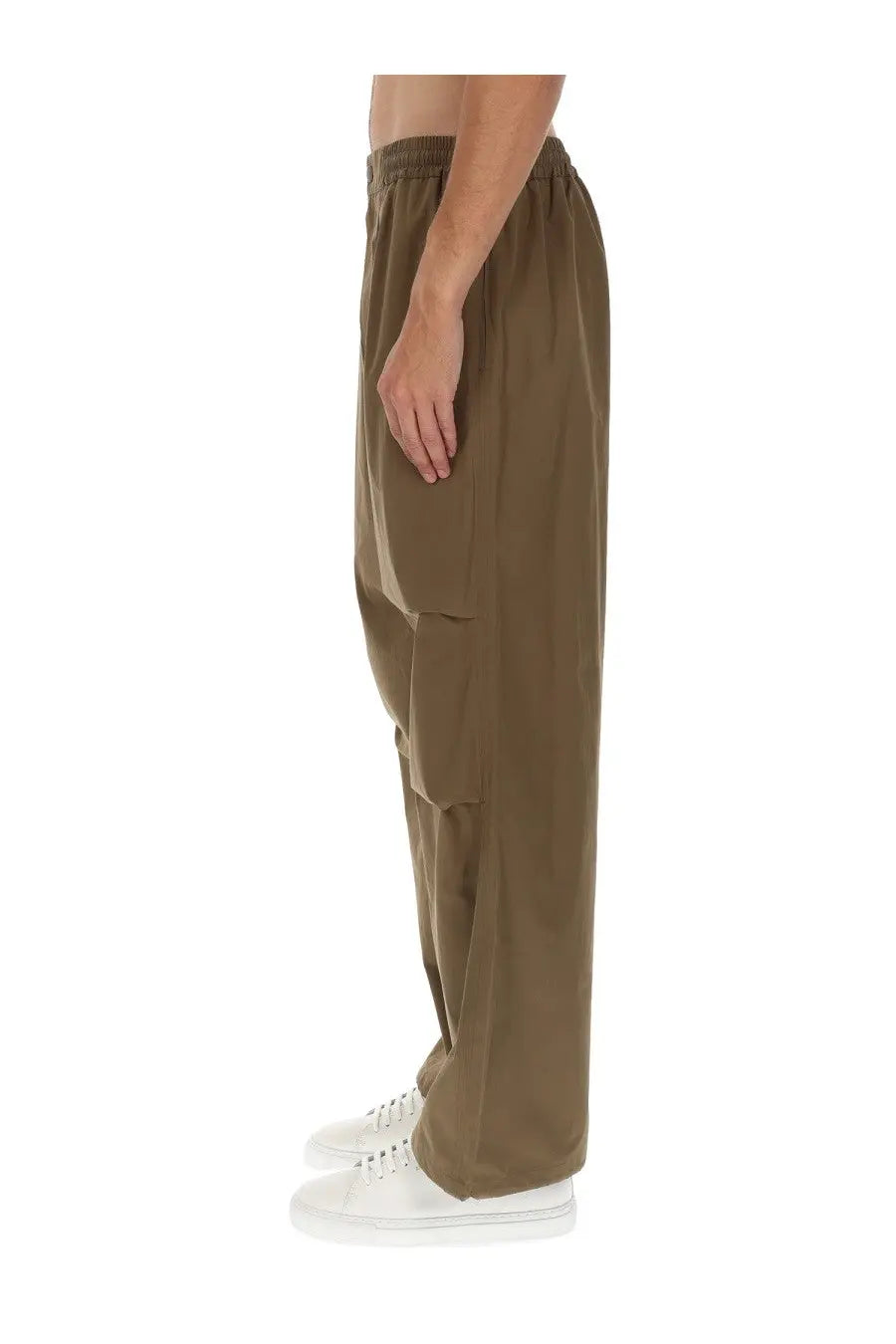 A.p.c men’s benjamin pants brown khaki loose-fitting cargo pants with elastic waistband and multiple side pockets