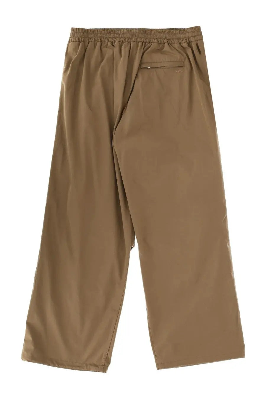 A.P.C men’s Benjamin pants brown showing back side with tan wide-leg trousers elastic waistband and small back pocket