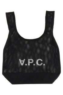 A.P.C men’s borsa shopper rebound black mesh tote bag with white v.p.c. lettering and durable handles