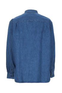 A.P.C men’s camicia mathias blue denim long-sleeved button-up shirt with classic collar and stitched cuffs