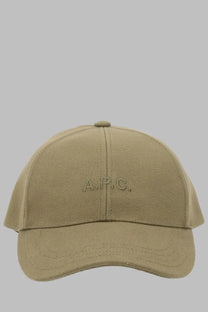 Tan cotton baseball cap with subtle embroidered logo on front from apc mens cappello da baseball charlie green