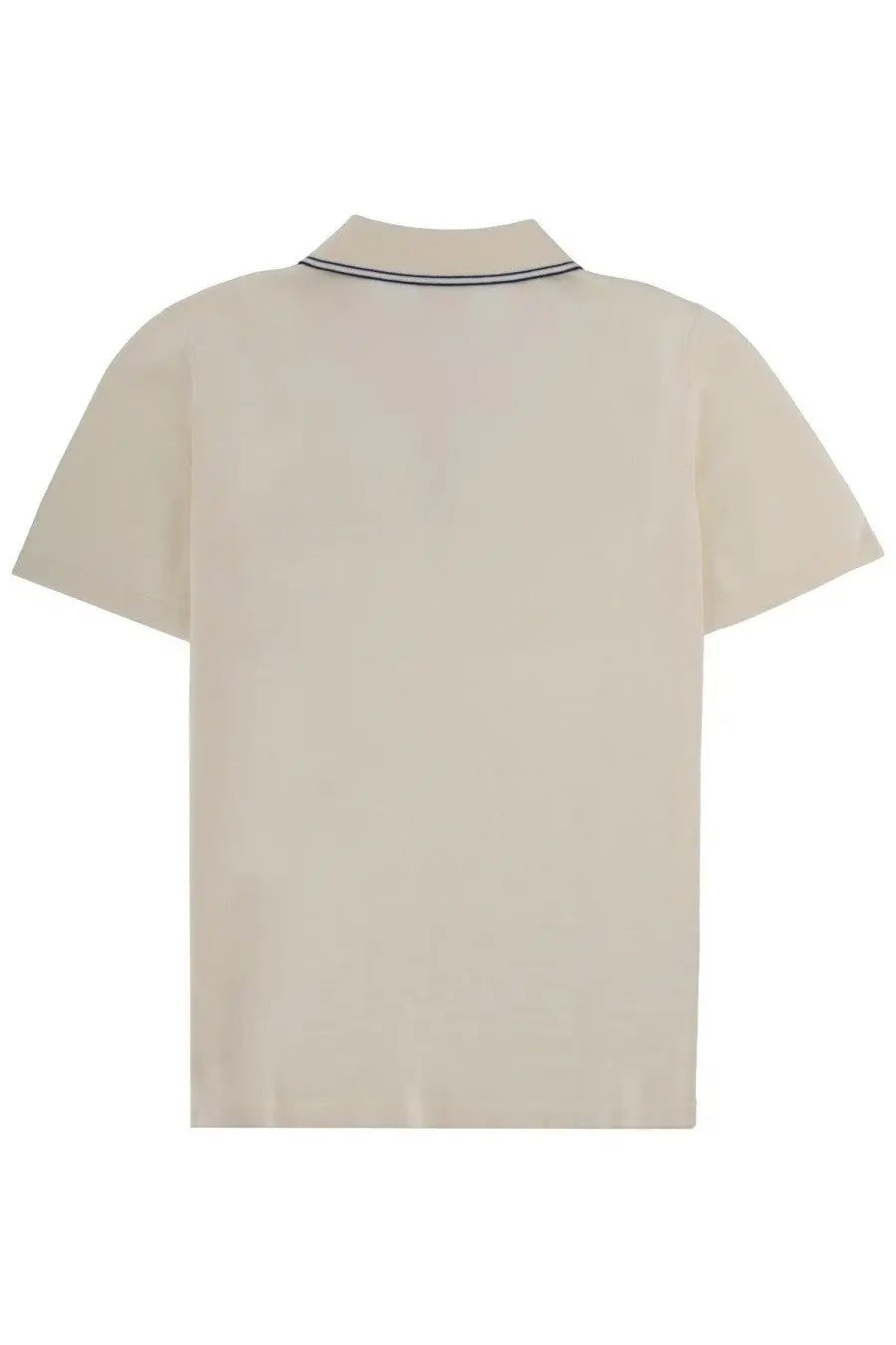 A.p.c men’s cream beige polo alex con with short sleeves and navy blue double-stitched collar trim