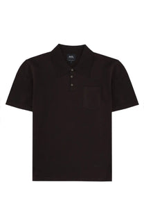 Black a.p.c men’s brown polo con taschino featuring a front chest pocket perfect for casual wear