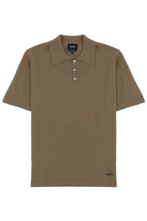 Olive green short-sleeved men’s polo shirt by A.P.C with classic collar and three silver buttons
