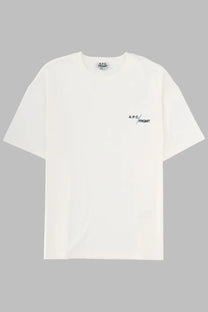 A minimalist off-white cotton t-shirt with subtle embroidered a.p.c. logo from a.p.c mens shirt con white collection