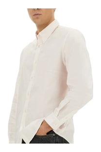 A.P.C men’s white long sleeve shirt greg made of lightweight fabric with a classic collar and button-down front