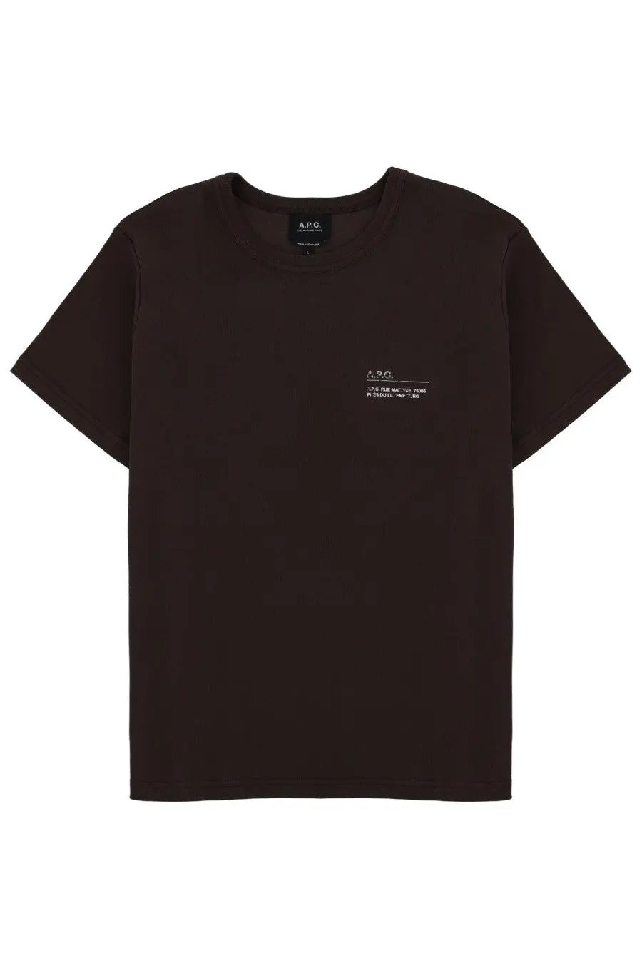 A.p.c men’s black short-sleeved t-shirt with a minimalist white logo and text printed on the left chest