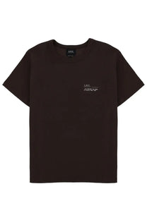 A.p.c men’s black short-sleeved t-shirt with a minimalist white logo and text printed on the left chest