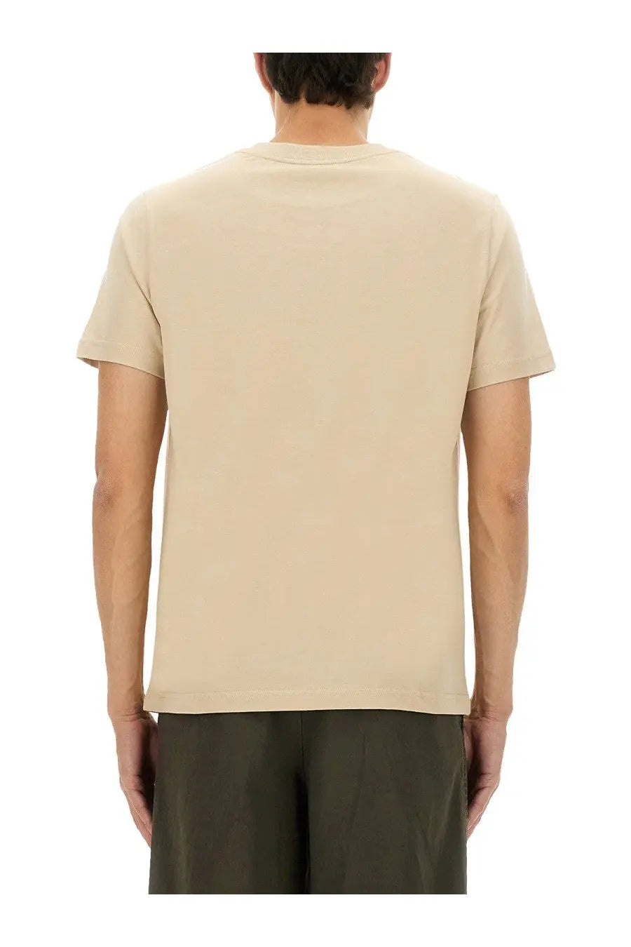 A.P.C men standard shirt beige cotton t-shirt with a simple crew neck and short sleeves front view