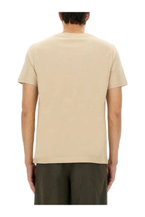 A.P.C men standard shirt beige cotton t-shirt with a simple crew neck and short sleeves front view