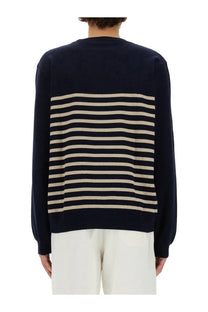 A.P.C men’s sweater Matthew blue in navy blue and cream striped knit pattern for casual wear