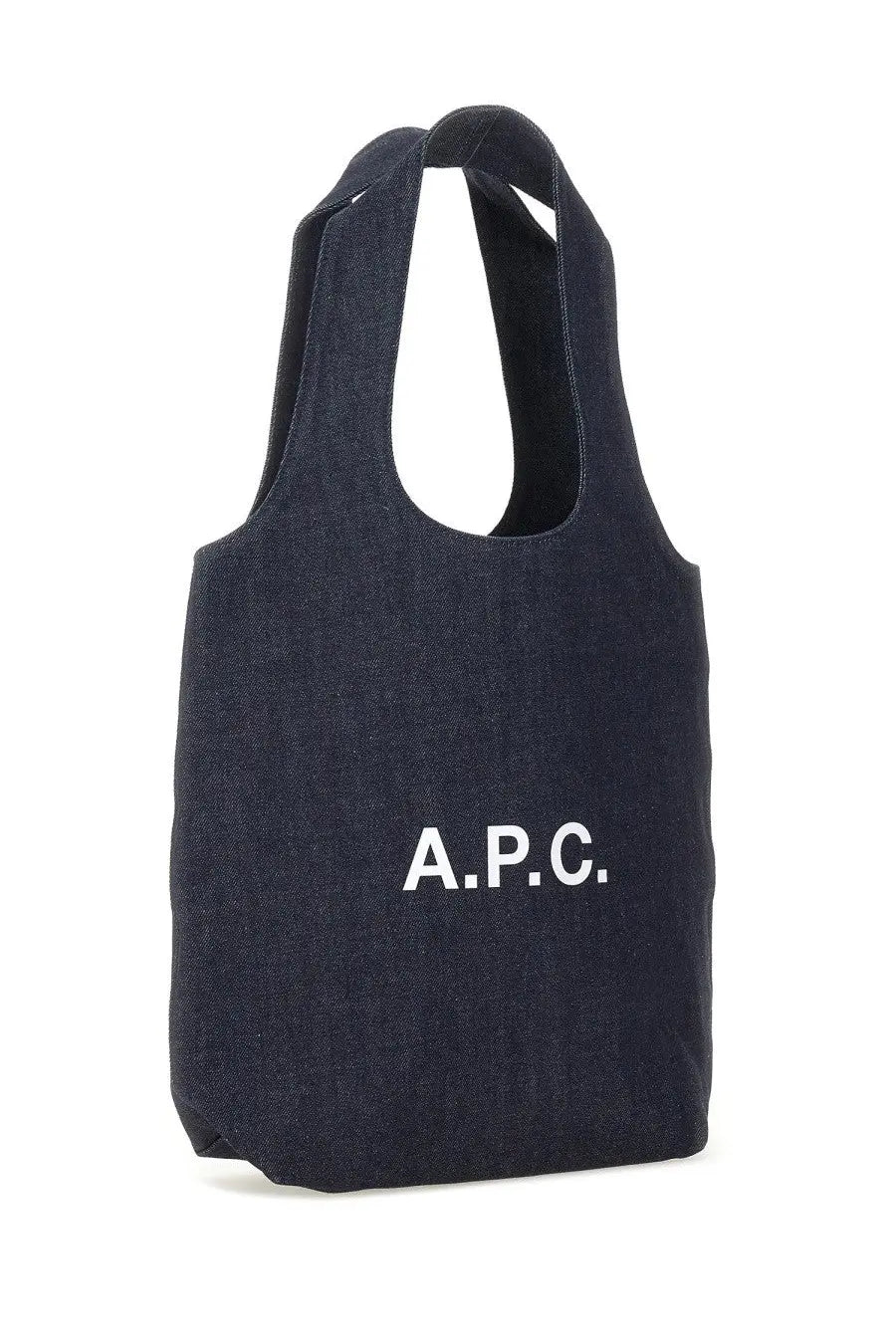 Dark denim tote bag with white a.p.c. logo from A.P.C men’s ninon small blue collection