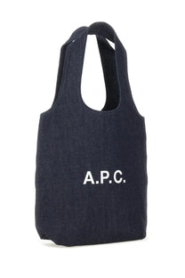 Dark denim tote bag with white a.p.c. logo from A.P.C men’s ninon small blue collection