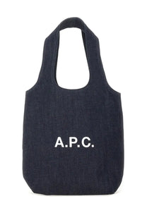 Dark denim tote bag with white a.p.c. logo in blue from a.p.c. men’s ninon small collection
