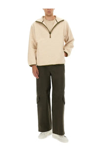 A.P.C men’s willy sweatshirt white beige fleece half-zip hoodie with olive green trim and comfortable fit
