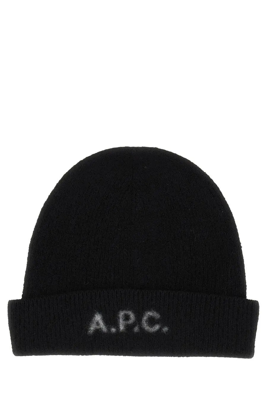 Black knitted a.p.c unisex berretto beanie with ribbed brim embroidered logo in lana wool