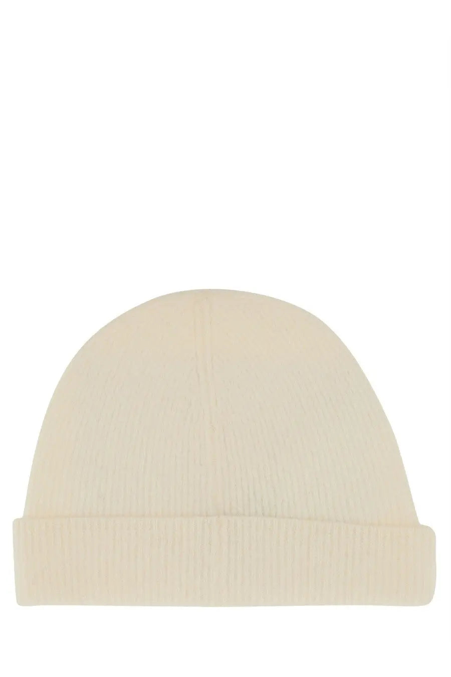 Cream-colored ribbed knit beanie with folded cuff made from lana wool by A.P.C unisex berretto in white