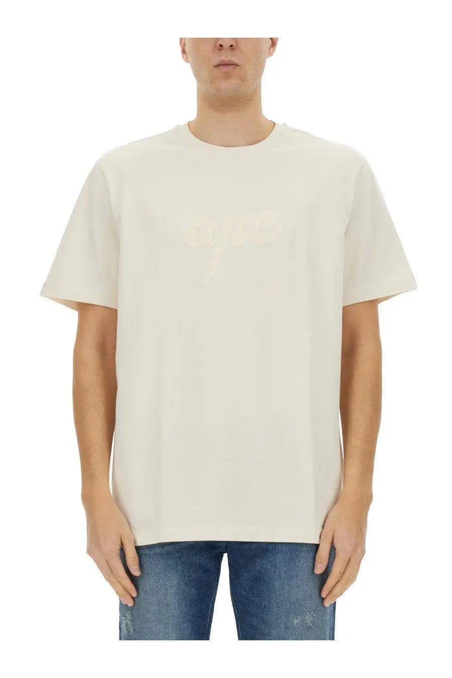 A.P.C unisex cream-colored short-sleeved t-shirt with a subtle embossed logo on the chest for casual wear