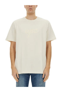 A.P.C unisex cream-colored short-sleeved t-shirt with a subtle embossed logo on the chest for casual wear
