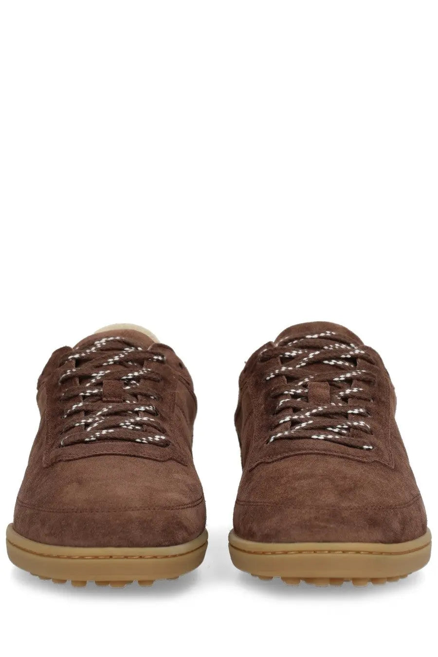 A.P.C unisex sneaker Moe brown low-top brown suede with tan rubber soles and white speckled laces