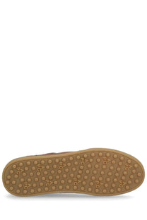 Tan rubber sole with raised dots and repeating pc logos on apc unisex sneaker moe brown