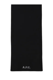 Black a.p.c. unisex wool scarf in black displayed flat showing soft knit texture and simple design