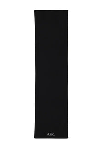 A.P.C unisex black wool scarf with subtle white a.p.c branding at the bottom