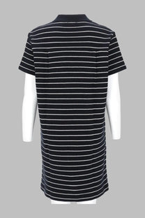 A.P.C women’s abito polo righe blue black and white striped short-sleeved polo shirt with ribbed collar