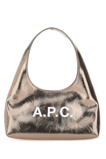 A sleek metallic rose gold a.p.c. baby ninon bag made of silver leather for women