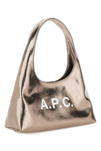 A sleek metallic rose gold a.p.c. women’s baby ninon bag made of silver material perfect for daily use